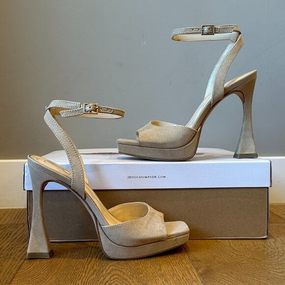 Jessica Simpson Jixte Sculptural Ankle-Wrap Platform Heels (Light Maple) - Picture 12 of 16